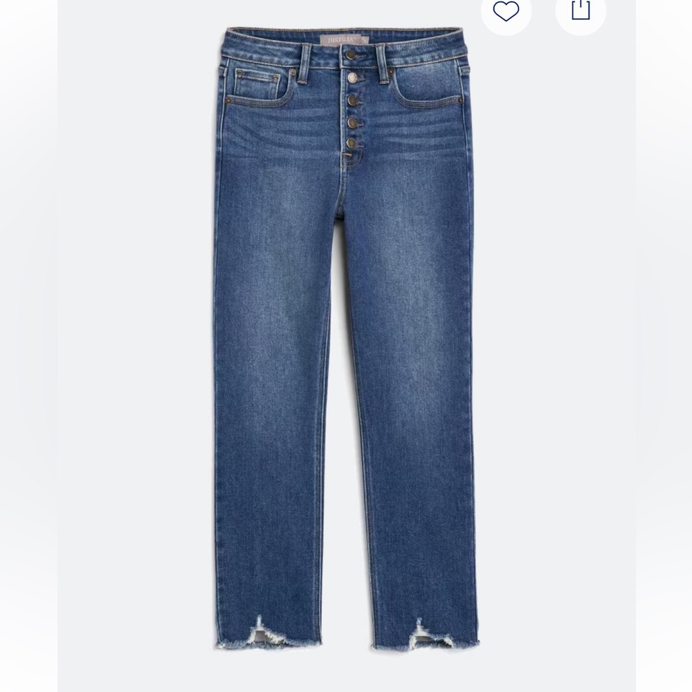 Just USA Carol High Rise Exposed Button Fly Cropped Slim Straight Jean